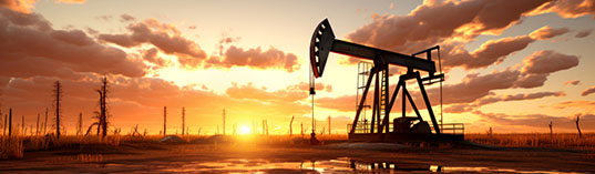 Oil pump oil rig energy industrial machine for petroleum in the sunset background for design. AI generated